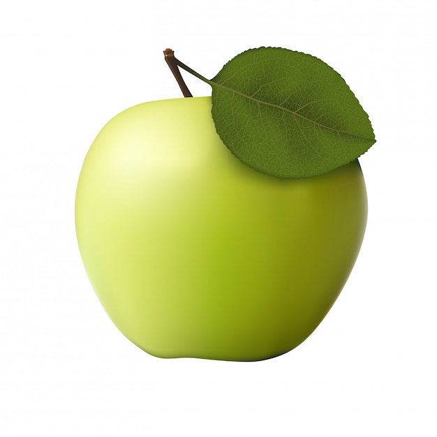 Green apple with a leaf isolated