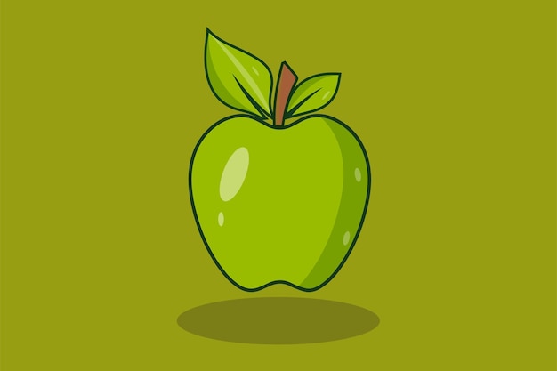 A green apple with a leaf on it