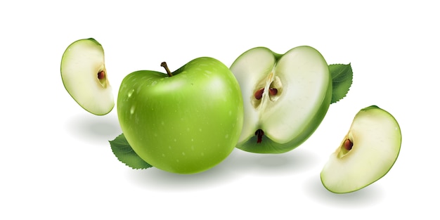 Green apples on a white background