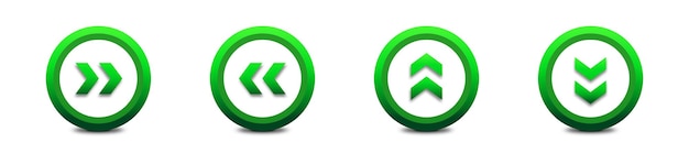 Green arrows set 3d buttons with shadows Flat vector illustration