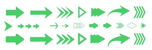 Frecce verdi impostate isolate su bianco