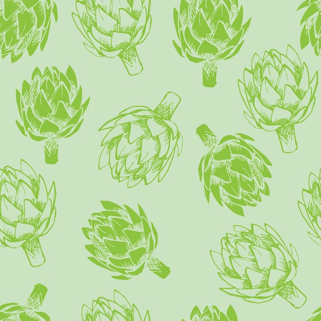 Green artichoke seamless vector background.