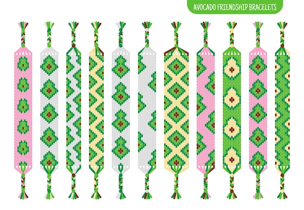 Green avocado handmade friendship bracelets set of threads or beads Macrame normal pattern tutorial