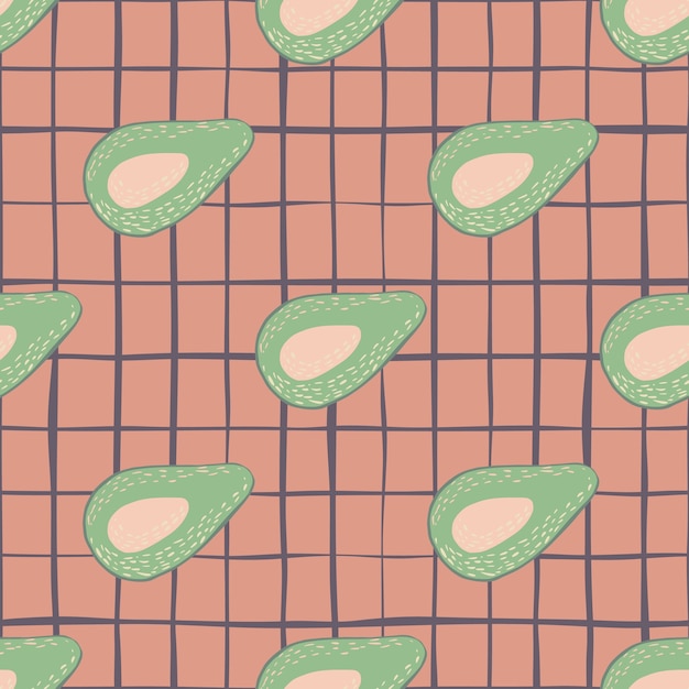 Green avocados doodle seamless pattern.