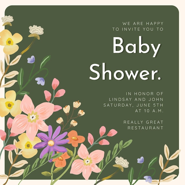 Green baby shower invitation announcement