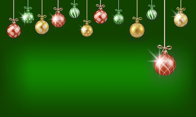 Green background template with hanging christmas ball