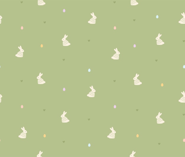 Uno sfondo verde con un coniglietto e uova.