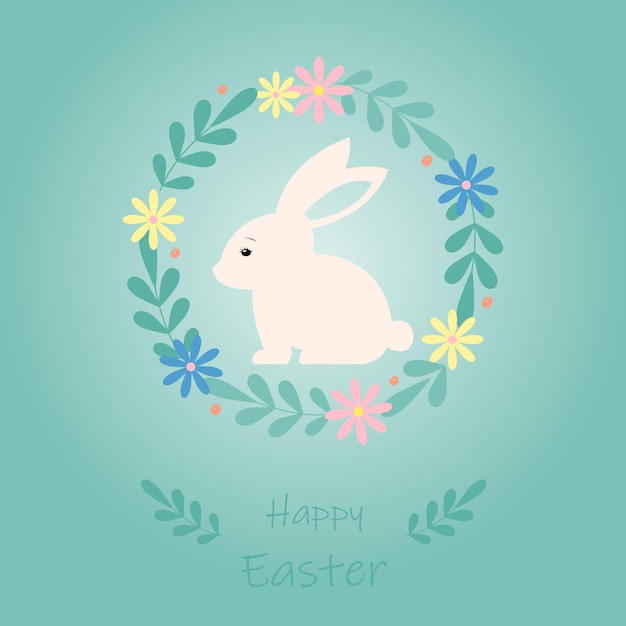 A green background with a bunny and the word happy easter on it.