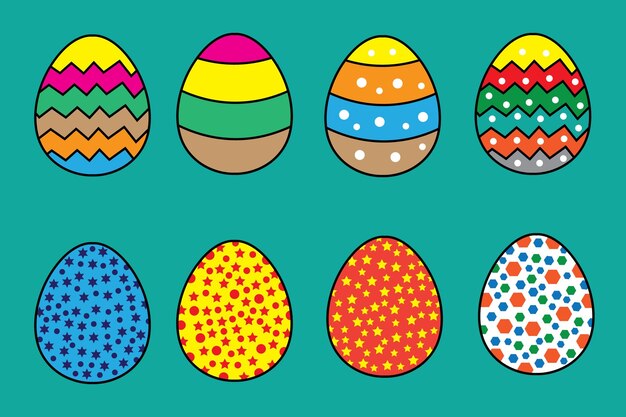 Vector a green background with colorful eggs and the words easter on it.