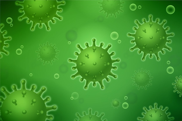 Green background with coronavirus particles