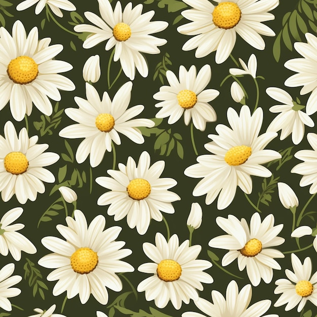 a green background with daisies and yellow dots