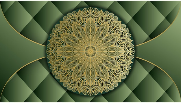 A green background with a gold flower in the center