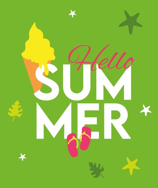 A green background with a green background with a text hello summer written in pink letters.