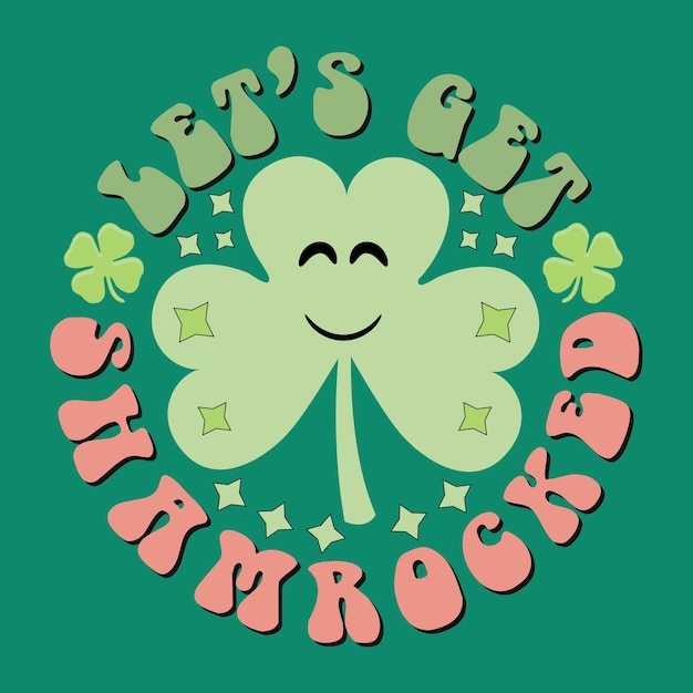 A green background with a green clover and a smiling face.