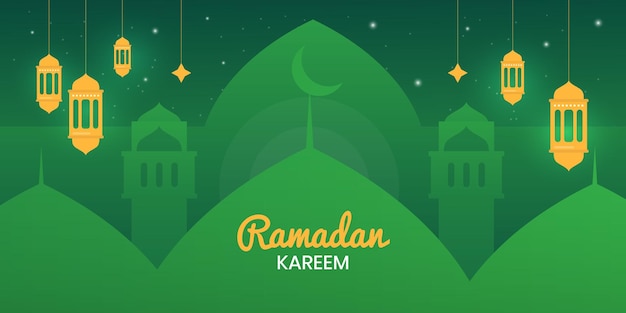 Green background with a green moon and the words ramadan.