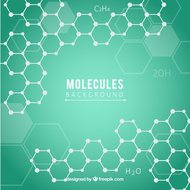 Green background with hexagons and molecules