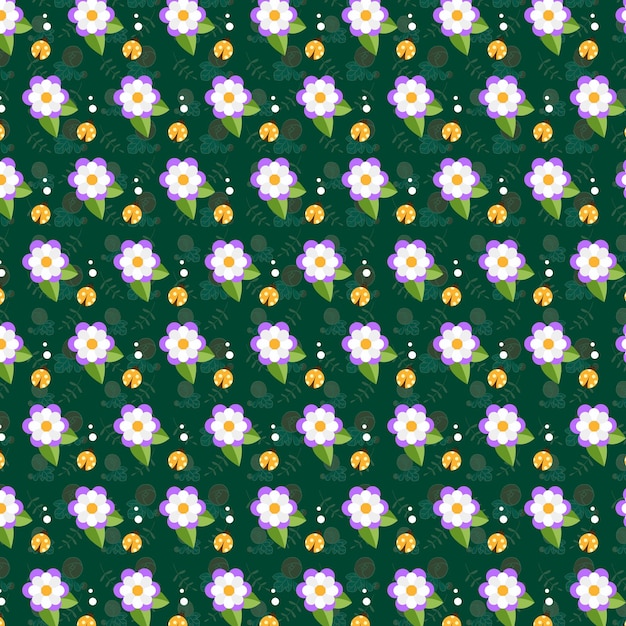 花のパターンと金色のキーを持つ緑の背景