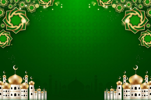 Vettore sfondo verde con moschea realistica