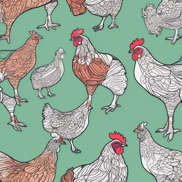 a green background with a rooster on it