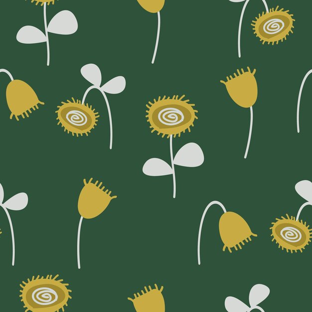 Vector a green background with sunflowers on a green background