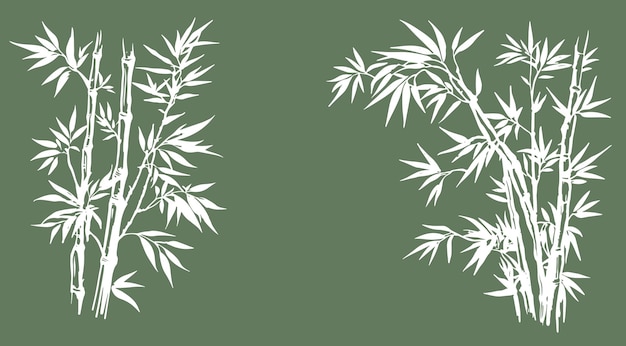 A green background with a white bamboo pattern.