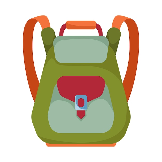 Green backpack for student schoolchild or traveler Clipart on a white isolated background