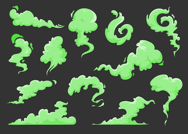 Зеленый неприятный запах мультфильм облака вонь запах дым