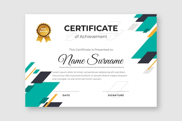 Green and badge certificate of achievement template