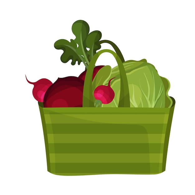 Green bag with fresh vegetables isolated on white background vector illustration