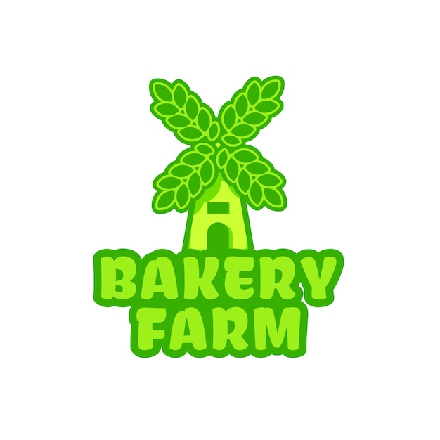 Логотип green bakery shop с гречневой ветряной мельницей