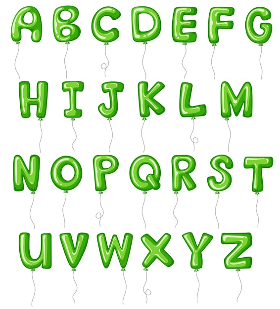 Green balloons in alphabet shapes