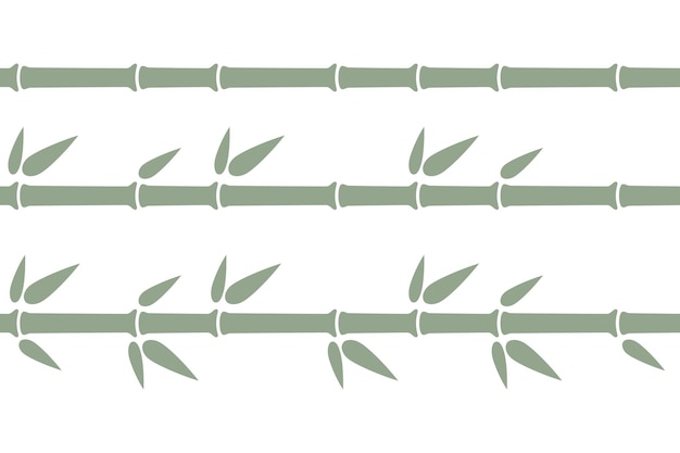 緑の竹の茎のシームレスな線白い背景の上のフラット スタイルで分離された葉ベクトル図と竹の枝の境界線