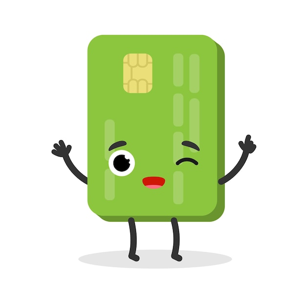 Vector green bank card character online payment emoji