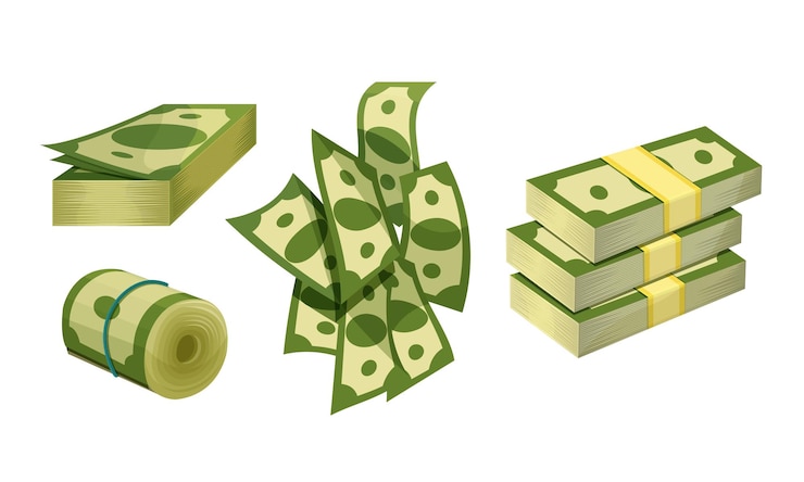 Vector green banknotes or pieces of money vector set