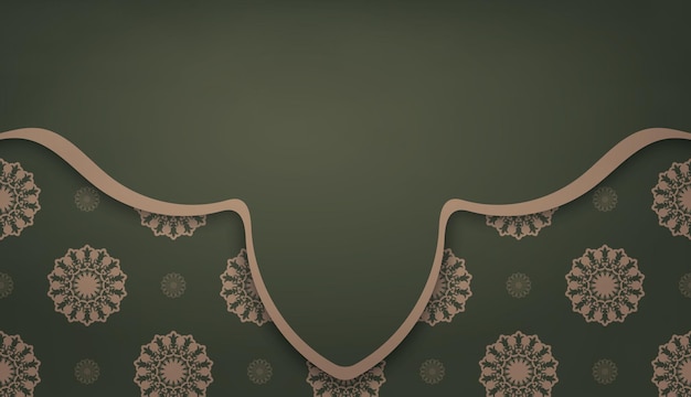 Шаблон зеленого баннера с роскошным коричневым узором и пространством для текста