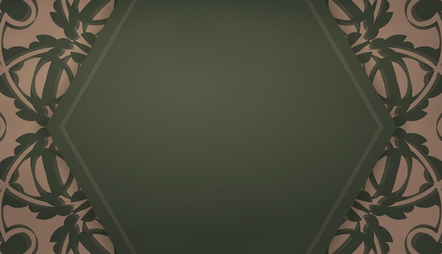 Vector green banner with a greek brown pattern and a place under the logo