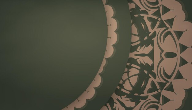 Зеленый баннер с роскошным коричневым орнаментом и местом для текста