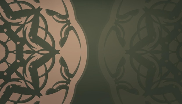 Зеленый баннер с винтажным коричневым узором и местом для вашего логотипа