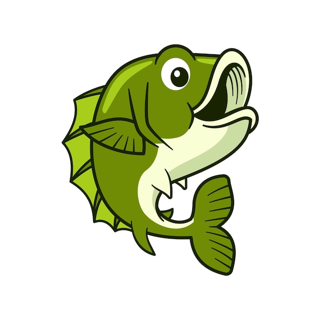 Green bass fish cartoon icon illustration