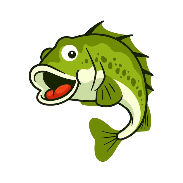 Green bass fish cartoon icon illustration