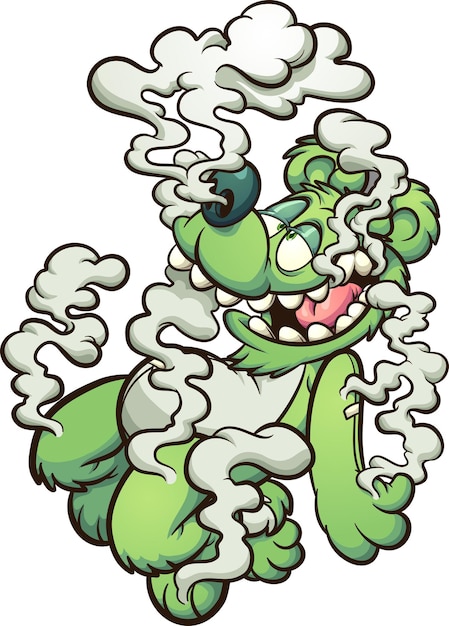 Green bear floating in white smoke