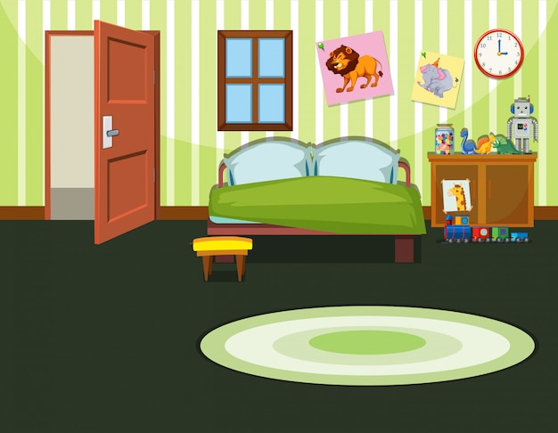 A green bedroom illustration