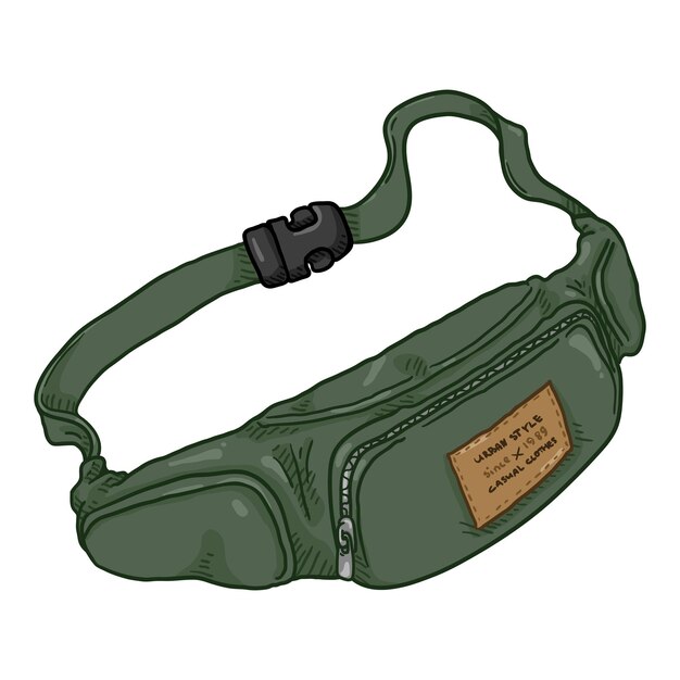 Vector green belt bag vector cartoon illustration of mens beltbag