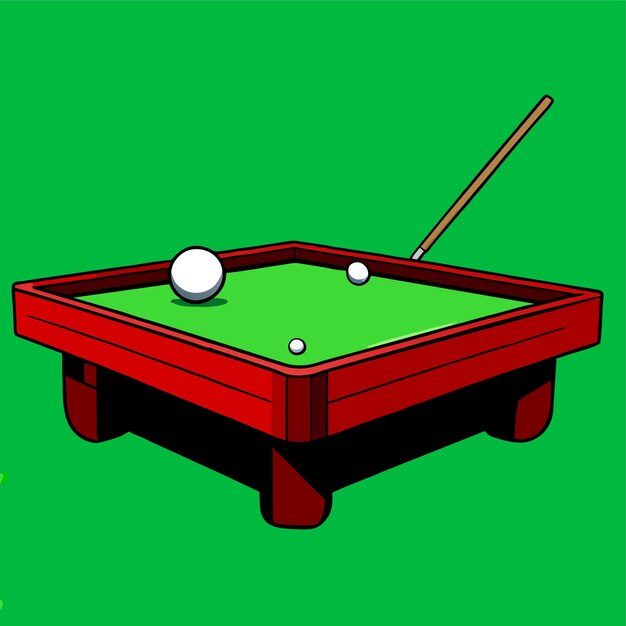 Vector green billiard table with wooden cue and balls vector illustration