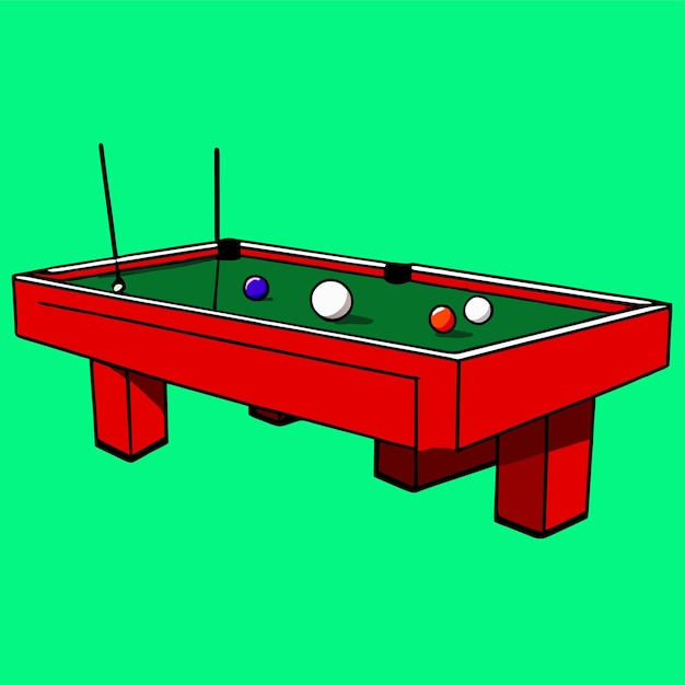 Vector green billiard table with wooden cue and balls vector illustration
