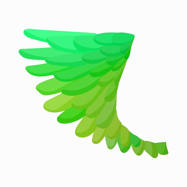 Vector green bird wing icon in cartoon style isolated on white background