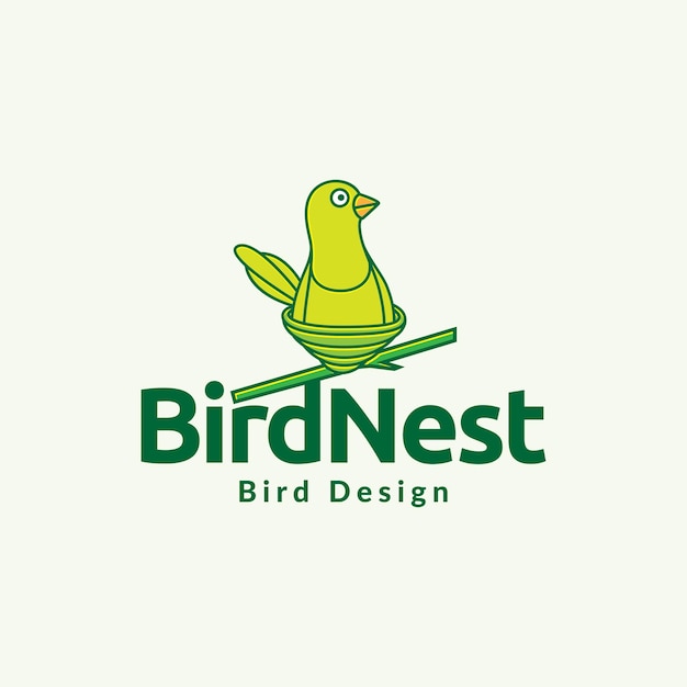 巣の枝と緑の鳥色のロゴデザインベクトルグラフィックシンボルアイコンイラスト創造的なアイデア