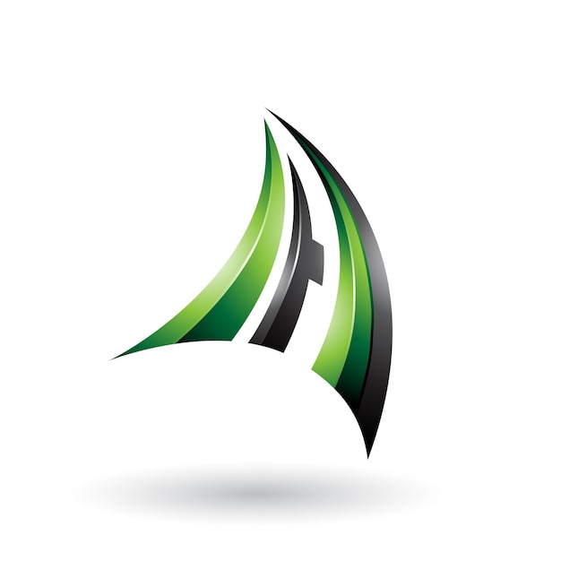 Green and Black 3d Dynamic Flying Letter A Vector Illustration