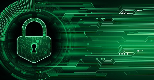 A green and black background with a lock that says cyber security.