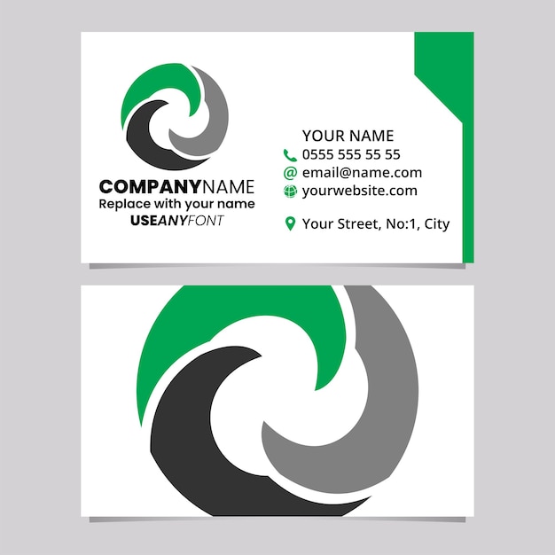 Green and Black Business Card Template with Wave Shaped Letter O Logo Icon